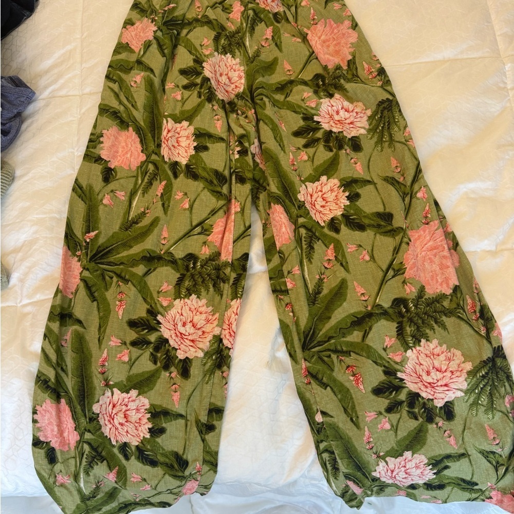 Agua Bendita Green and Pink Wide Leg Pants